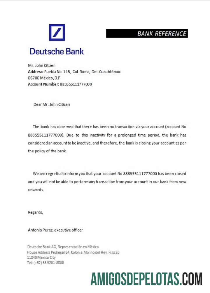 Referência de fechamento do Deutsche Bank no México amostra